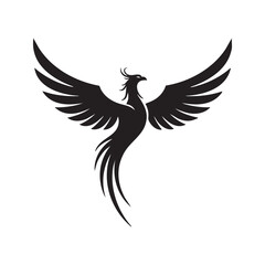 Obraz premium Majestic black phoenix silhouette with wings spread isolated on white background