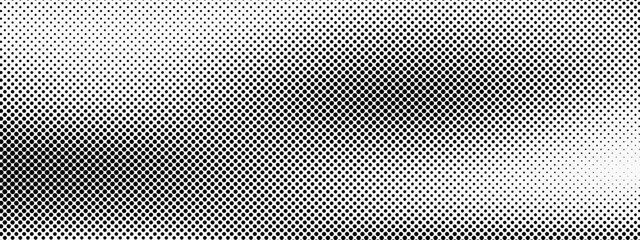 Grunge halftone gradient background. Faded grit noise texture. White and black sand wallpaper. Retro pixelated backdrop. Anime or manga style comic overlay. Vector graphic design textured template