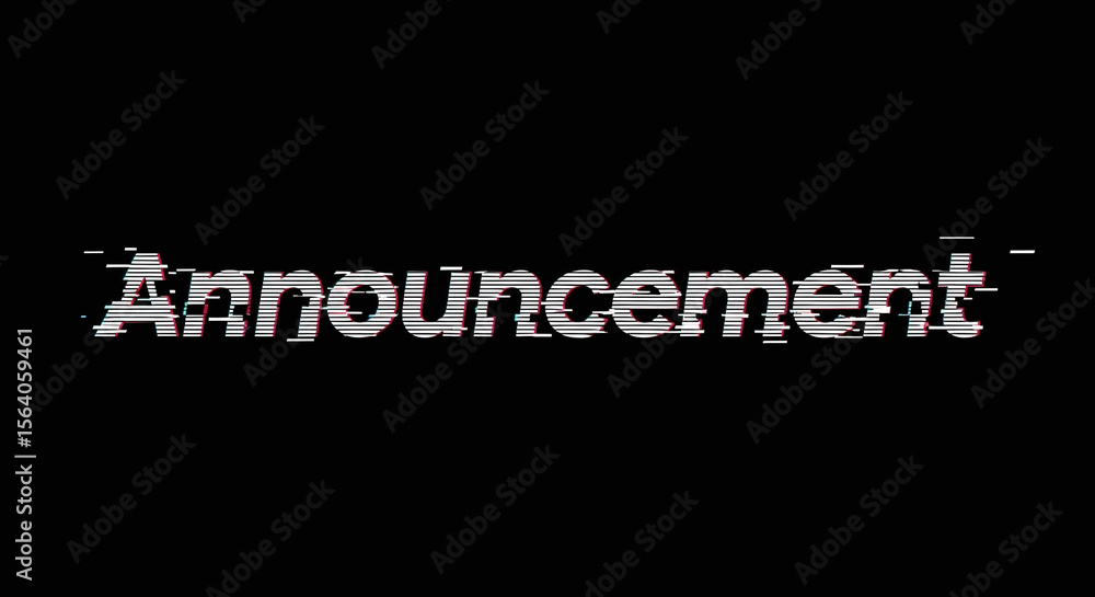 Fototapete announcement text with glitch effect against a black background in a digital style design