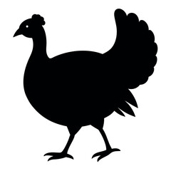 Elegant Black Silhouette of a Turkey Farm Animal Vector Illustration