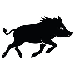 Running Wild Boar Silhouette Vector Illustration of a Powerful Wild Pig