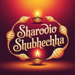 Sharodio Shobhecha" Festive Greetings with Lit Traditional Lamps