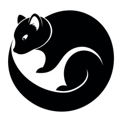 Elegant Black and White Stylized Weasel or Stoat Illustration