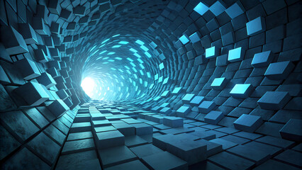 Obraz premium Abstract blue digital tunnel background technology future data stream network connection wallpaper design