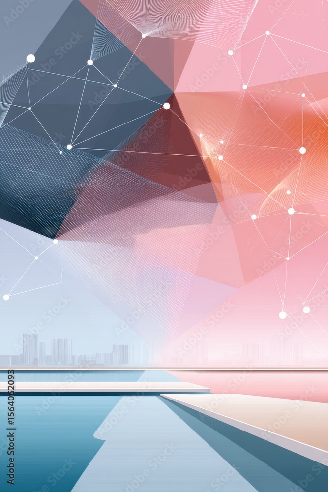 Poster abstract digital wireframe overlay with geometric shapes and network connections