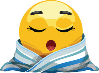 Sleepy Emoji Snuggling with a Cozy Blanket and Fluffy Pillow