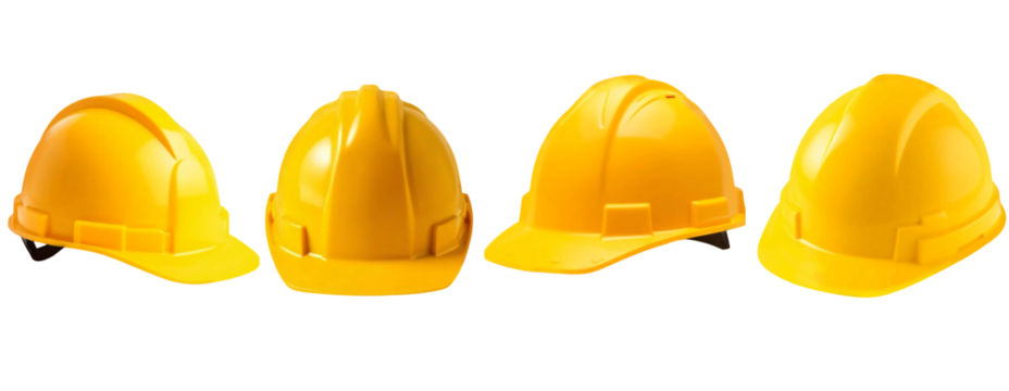 Set yellow safety hard hat isolated on transparent background