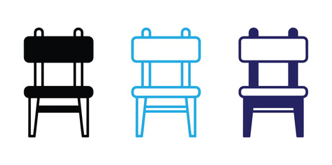 Fototapeta premium chair Icon, chair line Icon set, chair logo,office chair icon,sitting,kitchen,seat,bed,sofa,Isolated soft office lin eart chair vector illustration icon pictogram set. Front, side view silhouette.
