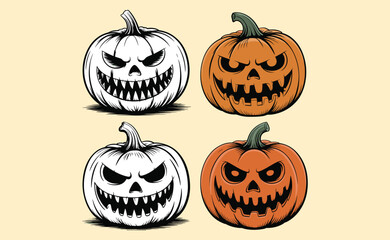 Creepy Halloween Clipart Collection – Skulls, Witches, and Haunted House Elements, Retro Style Halloween Graphics – Zombie, Vampire, Pumpkin and More Vector Pack, Kawaii Halloween Vector Set – Fun, Co