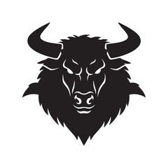 Fierce black bull head silhouette isolated on white background