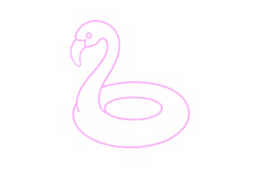 Minimalist vector illustration of a pink flamingo inflatable pool float isolated on transparent background, evoking summer vibes and poolside relaxation