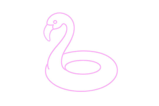 Minimalist vector illustration of a pink flamingo inflatable pool float isolated on transparent background, evoking summer vibes and poolside relaxation