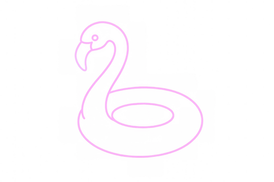 Minimalist vector illustration of a pink flamingo inflatable pool float isolated on transparent background, evoking summer vibes and poolside relaxation