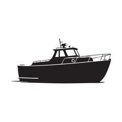 Black silhouette of a motor yacht with a cabin isolated on white background silhouette