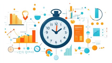 Time management and productivity infographics illustrating efficiency charts task prioritization workflow optimization work-life balance performance tracking visualization graphics