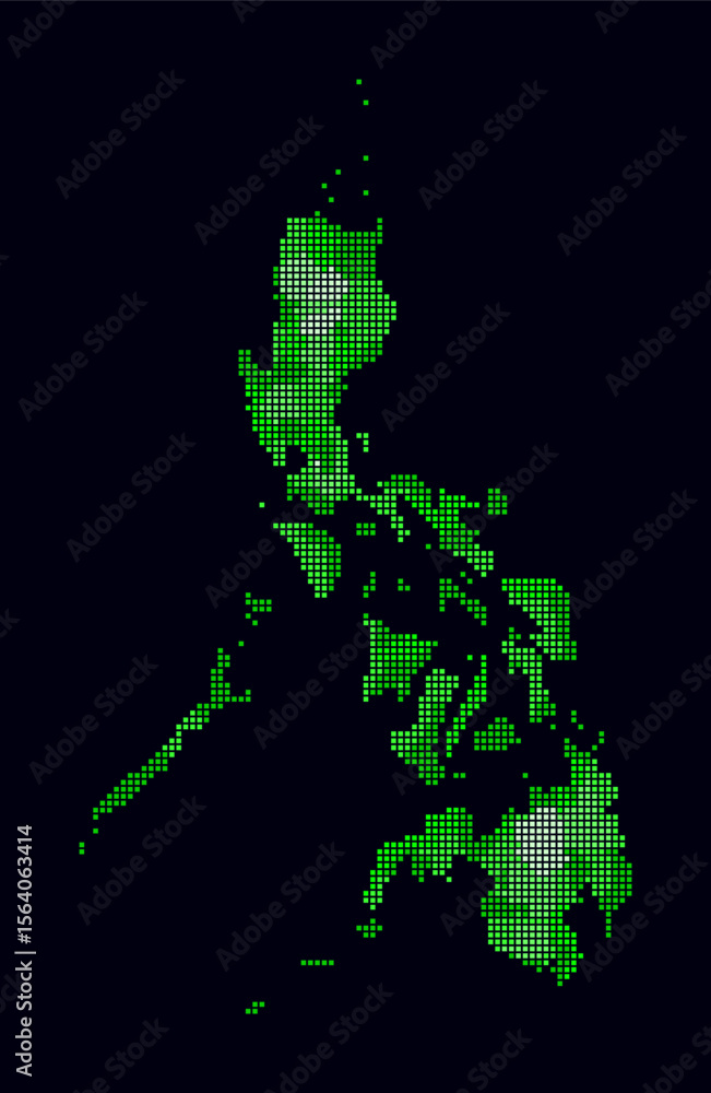 Poster philippines dotted map. digital style map of the country on dark background. philippines shape with 