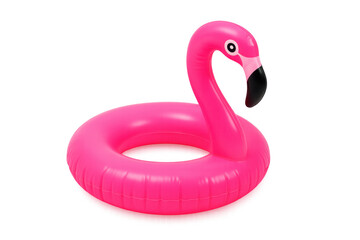 Bright pink inflatable flamingo pool float with a transparent background, perfect for summer fun and poolside relaxation