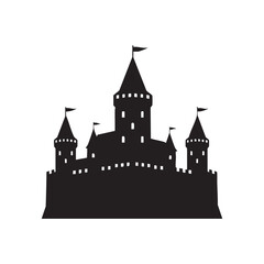 Obraz premium Majestic medieval castle silhouette isolated on white background