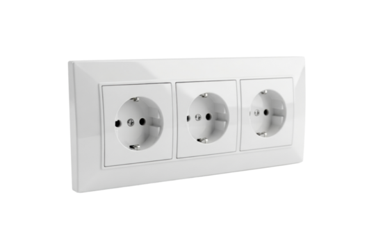 Triple european power outlet on transparent background