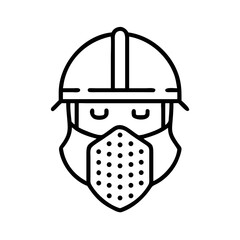 Worker wearing helmet and beard with protective face mask  