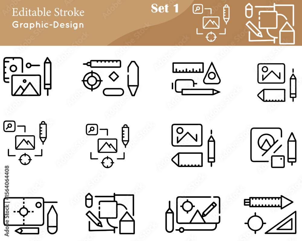 Poster a graphic design icon set includes vector illustrations of design tools and elements such as pens, c