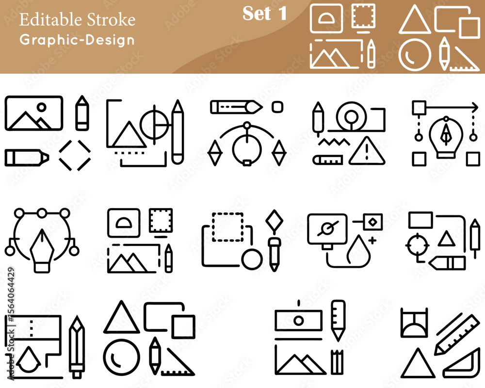 Poster a graphic design icon set includes vector illustrations of design tools and elements such as pens, c