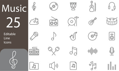 Music Editable Line Icons Set. Vector illustration
