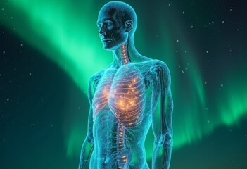 Close up of human meridians and auroras