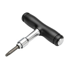 Durable black t-handle screwdriver with ergonomic grip and metal shaft