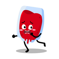 Cute Hand Drawn Blood Bag Running Away Terrified
