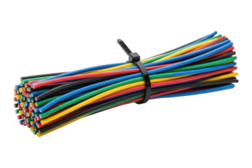Bundle of colorful electrical wires with cable tie for wiring projects