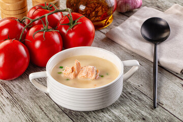 Salmon white soup with salmon