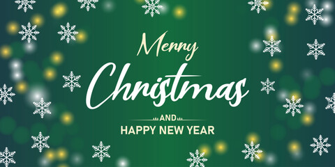Elegant Merry Christmas and Happy New Year banner with golden stars and festive lights