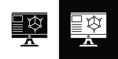 Computer simulation icon silhouette vector in black colors. flat symbol logo design style