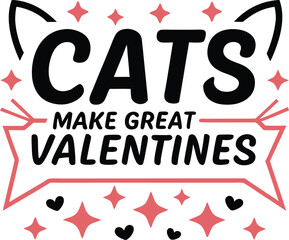 Whimsical Valentine's Day Graphic Cats Make Great Valentines with Cat Ears and Star Accents for Greeting Cards Vector Illustration