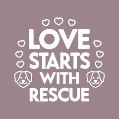Touching Dog Rescue Graphic with Hearts and Dog Icons Promoting Animal Adoption and Compassionate Pet Ownership Vector Illustration