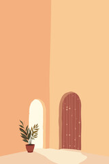 background, Door, wall, Room, Flowers, Flowerpot, Leaves, Art, Artwork, Vector