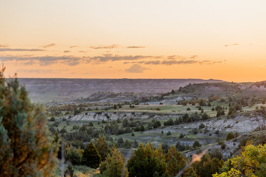 Golden hour sunrise in little missouri, North Dakota BLM