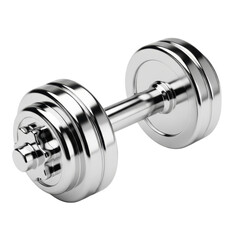 Shiny silver dumbbell on transparent background reflects strength and fitness potential