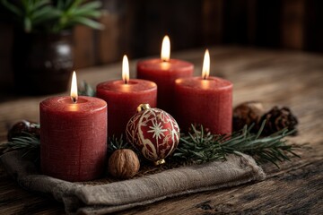 Red Candles Ornament Pine Cone Festive Decoration