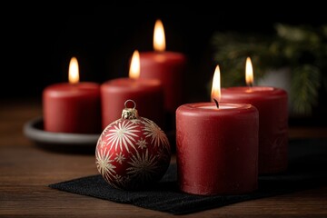 Red Candles and Ornament on Table Decoration