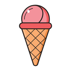 Colorful Ice Cream Cone Vector Illustration on White