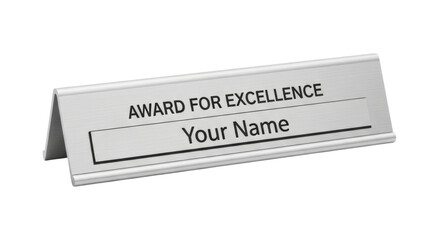 Blank award plaque for customization with placeholder text on metallic stand
