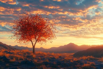 Desert sunset with autumn colors in sky