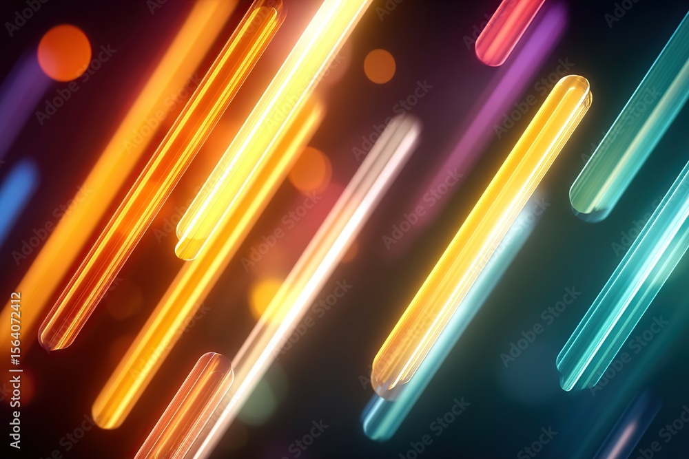Poster colorful glowing neon lines creating dynamic patterns in a futuristic setting at night