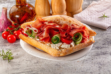 Sandwich with ciabatta and jamon