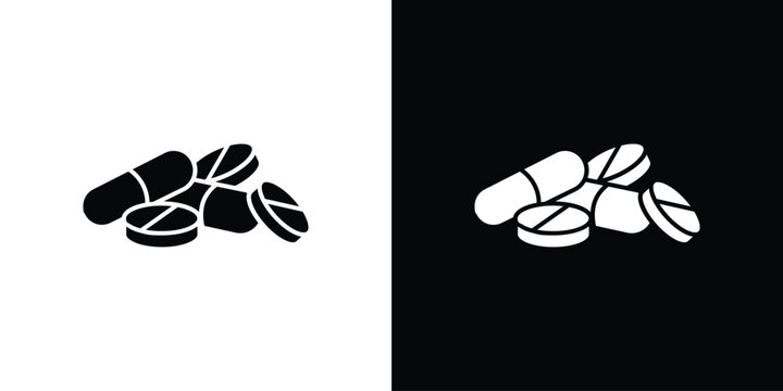 Pills icon silhouette vector in black colors. flat symbol logo design style
