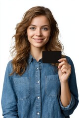 Woman Holding Card for Business Contact