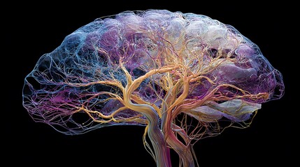 human skull with brain.