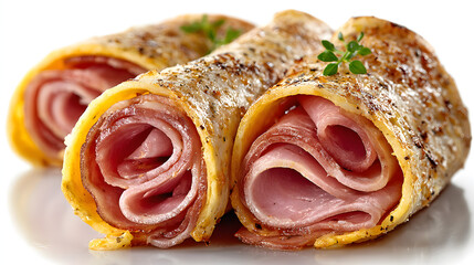 Three Ham Rolls – Sliced and Isolated on White Background
